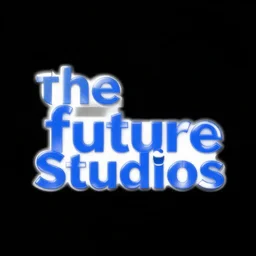 logo for the rebranded filmmaker hobbyist studio the future studios. pure black background. blue on black. logo. the future studios