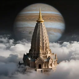 A spire temple surrounded by jupiter's clouds, artstationhq