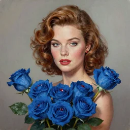 beautiful digital painting Veronica Lake and blue roses and rubies, by Georgia O\'Keeffe, Carmelo Blandino, Cyril Rolando, artstation, Behance, 4K,