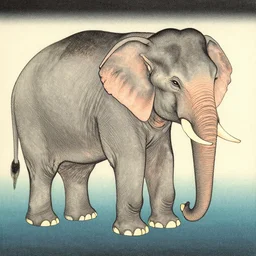 a beautiful painting elephant, by ukiyo - e award - winning art color screen printing