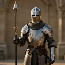 knight holding a halberd, photorealistic, warm lighting, epic
