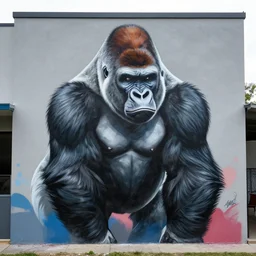 gorilla painting as graffiti mural by lee, masterpiece, trending on artstation