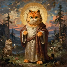 “ a medieval painting of garfield as a holy religious figure ”