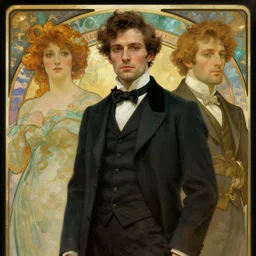 portrait of a vicotrian man in suit by alphonse mucha, simon stalenhag and darek zabrocki, cinematic and atmospheric, concept art, artstation, trending on artstation
