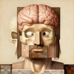 anatomical study of the face, brain and skull of a minecraft villager by leonardo da vinci