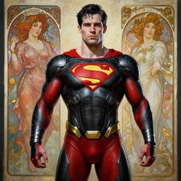 portrait of crossfit sprinter superman!, futuristic detailed ornate cyberpunk costume!, red and black costume!!!, pale skin!, no logo!!!, painted art by tsuyoshi nagano, greg rutkowski, artgerm, alphonse mucha, spike painting