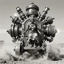 old vintage full body  photo of  African ancient shaman female  on the complex big steam punk hooverboard with antigravity engine,  extreme sports photography , dynamic photography,clean symmetrical face, high speed,dirt and grawel flying in the spot,  lens flares, dust in the air, dramatic lighting, intricate, highly detailed, centered, smooth, sharp focus,  sports photography, old photo, black and white, sepia, cinematic lighting, cinematic angle,  national geographic