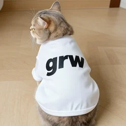 a bandshirt that says the word grw, worn by a cat