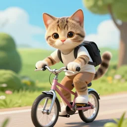 kitten riding a bike, digital ART, movie poster