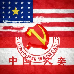 flag of a communist united states with chinese words written on it