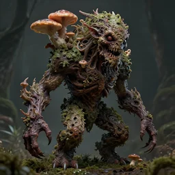 a extremely horror photograph of a fantasy creature made out of nature and fungus, intricate, hyperrealism, sharp focus, cinematography, highly detailed, octane render, horror cgi 4 k, matte, photograph by professional photographer