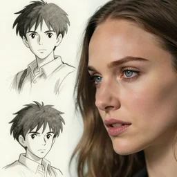 natalie portman 3 / 4 pose nose close up game asset sketches by greg rutkowski, makoto shinkai, takashi takeuchi, studio ghibli, akihiko yoshida, rule of thirds, seductive look, beautiful