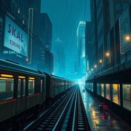 steelpunk subway train beneath cyberpunk city in a rainy night, wallpaper 3 d pixar disney digital cgi rtx hdr painting bioluminance alena aenami artworks in 4 kby jesper ejsing, feng zhu and loish beeple, by thomas kinkade