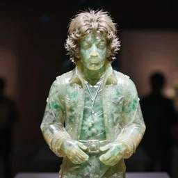 detailed photo of a jade translucent statue of jimi hendrix, full body portrait, glowing in the dark, photorealism, intricate detail, museum diffuse lighting
