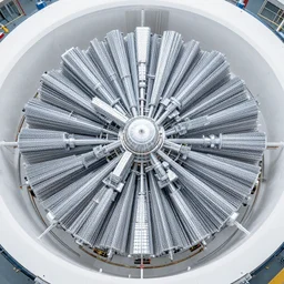quantum supercomputer, hadron collider, Kch atlas detector centered in a massive white chamber, millions of organized silver components by Giger, symmetrical, quantum geometry, qubits, superconductor piping, high tech, futuristic, shiny, rautrace, photorealistic, 8k, octane render