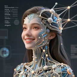 a ( girl as personification of neural network ), digital art by krenz cushart, laurie greasly, wlop, artgerm, intricate, ( highly detailed figure ), sharp focus, smooth, epic composition, joyful, machine learning, unreal engine