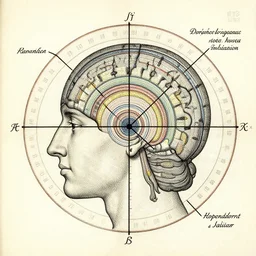 a labeled illustrated schematic in the style of the voynich manuscript about the internal qualia of a human mind