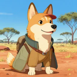 stylized three quarters portrait concept art of the anthro anthropomorphic dingo dog head animal person fursona wearing clothes adventurer standing in australia outback, hidari, color page, tankoban, 4 k, tone mapping, akihiko yoshida, clean bright happy