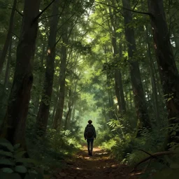 a lone wanderer walking through a dense forest, digital art, jakub rozalski, trending on artstation