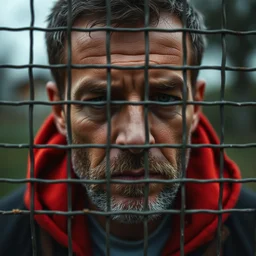 sad face of man because of grid