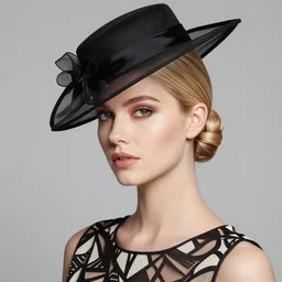 photograph of an olive skinned blonde female model in her twenties, her hair pinned up under designer hat, wearing a designer top, looking content, focused on her neck, photo realistic, extreme detail skin, natural beauty, no filter, slr, golden hour, 8 k, high definition, selfie