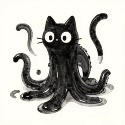 a cute art of black ink slime in form of liquid black cat with tentacles , claymation, Aardman animation, dnd slime art