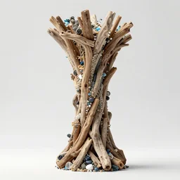a column made from driftwood, plastic garbage, pebbles, zaha hadid, organic shape, parametric design, concept art, cinema 4 d, slick, high - res, octane render, trending on artsstation, unreal engine, unity 3 d, white background