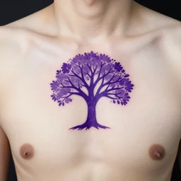 amazing simple tattoo stencil with a purple tree on the chest