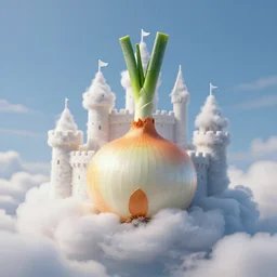 the dream of an onion in a fluffy castle made of clouds