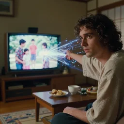 movie still by alejandro jodorowsky of a beautiful day in a family living room in kyoto japan, visible magic energy, a portal pulling a family into the tv, cinestill 8 0 0 t eastmancolor technicolor, high quality, very detailed, heavy grain, fine facial features, 8 k, octane render