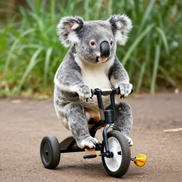 a koala riding a tricycle