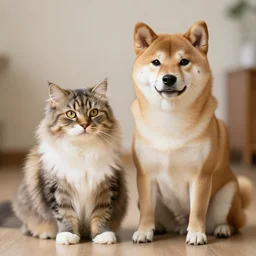 crossbreed of a shiba inu and a norwegian forest cat, photo