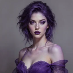 beautiful digital painting of a goddes stylish female with high detail, real life skin, purple colors, 8 k, stunning detail, works by artgerm, greg rutkowski and alphonse mucha, unreal engine 5, 4 k uhd