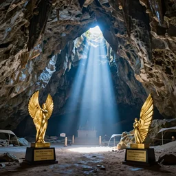 Blue cave during the day ,god rays, incredible lighting, 4k photography award winning,