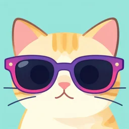 a closeup of a cat sunglasses in retro colors, synthwave style, 2 d digital vector art