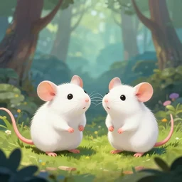 two cute white rats in the dreamy forest, fantasy, dreamlike, 8 k resolution, hyper detailed, d & d, character design, digital painting, trending on artstation, sharp focus, illustration, art by artgerm, viktoria gavrilenko, hoang lap, fuji choko, steve zheng