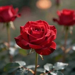 a realistic photo of a red rose, Bokeh, Romantic, lit by daylight, beautiful photo