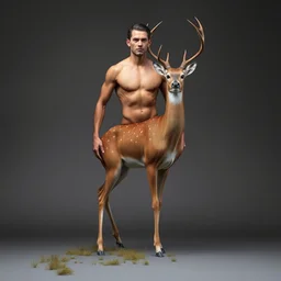 human male white tailed deer hybrid, torso of a man, lower body of a white tailed dear, trending on artstation