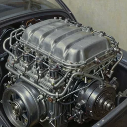 closeup of car engine ,biomechanical, mechanical by h.r giger, giger, highly detailed, soft lighting, 8k resolution, oil on canvas