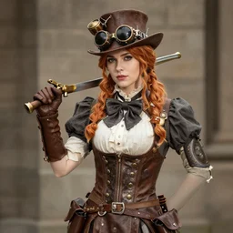 portrait of emily hampshire in steampunk cosplay