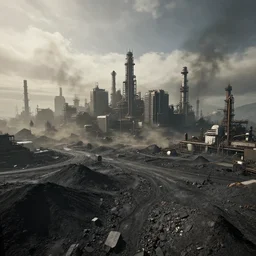 A futuristic city in a coal barren industry zone with much pollution, Realistic, HDR, Clear Image, Unreal engine 5
