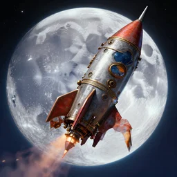 victorian steampunk rocket lands on the moon, vivid colors, high details, cinematic, 8k resolution, beautiful detailed, photorealistic, digital painting, artstation, concept art, smooth, sharp focus, illustration, fantasy background, artstation trending, octane render, unreal engine
