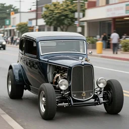 badger driving a hot rod down a street photo