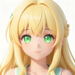 the most beautiful cute anime girl portrait pastel yellow coloured hair, extremely detailed green eyes, professional 3 d visualisation in pastel colours, by wlop, intricate linework, trending on artstation, unreal engine 5 highly rendered