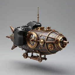 steampunk clockwork flying airship Canon DSLR 35mm 8k product photo