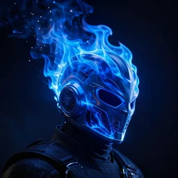 Ghost Rider, blue flames, headshot photo, dramatic lighting, highly stylized, high-quality wallpaper, desktopography