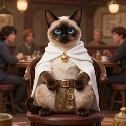 full body photograph of a male anthropomorphic siamese cat fursona cleric sitting in a tavern with friends, deep focus, intricate, elegant, highly detailed, digital painting, artstation, concept art, matte, sharp focus, illustration, d & d, fantasy, hearthstone, art by artgerm and greg rutkowski and alphonse mucha