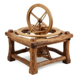 realistic photo of a a medieval wooden astronomic archeology scientific equipment made of brushwood, with white fluffy fur, by dieter rams 1 9 9 0, life magazine reportage photo, natural colors