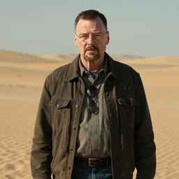 Walter White stranded on a desert thinking what he will do next