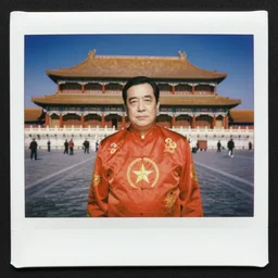polaroid of george costanza wearing chinese communist clothing in the forbidden city, colored, taschen, by nan goldin
